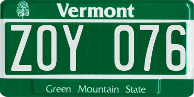 VT license plate ZOY076