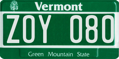 VT license plate ZOY080
