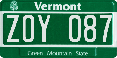 VT license plate ZOY087