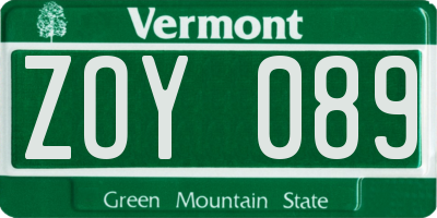 VT license plate ZOY089