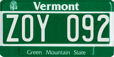 VT license plate ZOY092