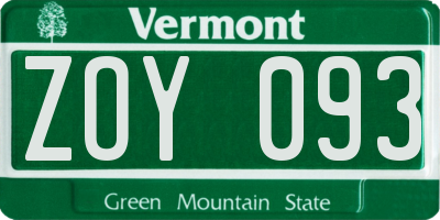 VT license plate ZOY093