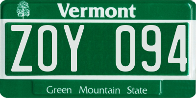 VT license plate ZOY094