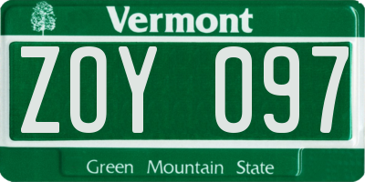 VT license plate ZOY097