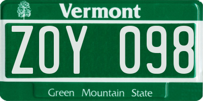 VT license plate ZOY098