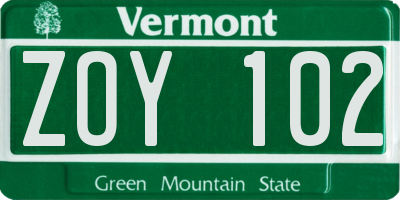 VT license plate ZOY102