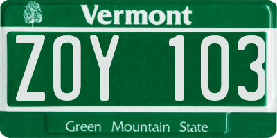 VT license plate ZOY103