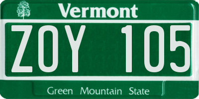 VT license plate ZOY105