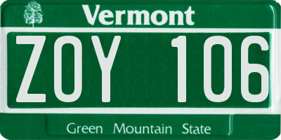 VT license plate ZOY106