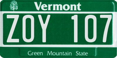 VT license plate ZOY107