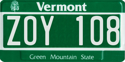 VT license plate ZOY108