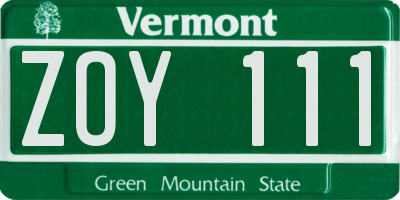 VT license plate ZOY111