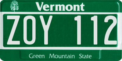 VT license plate ZOY112