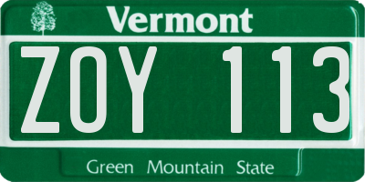 VT license plate ZOY113