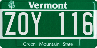 VT license plate ZOY116