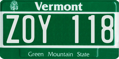 VT license plate ZOY118