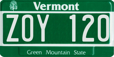 VT license plate ZOY120