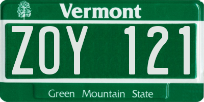 VT license plate ZOY121