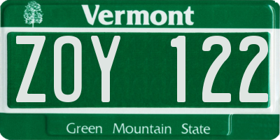 VT license plate ZOY122