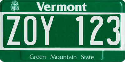 VT license plate ZOY123