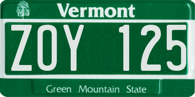 VT license plate ZOY125