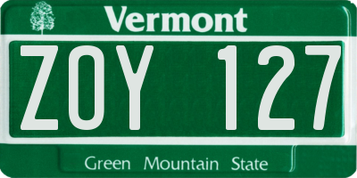 VT license plate ZOY127