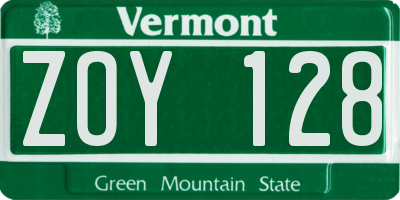 VT license plate ZOY128