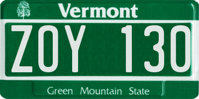 VT license plate ZOY130