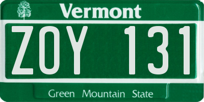 VT license plate ZOY131