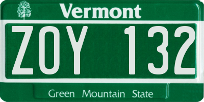 VT license plate ZOY132