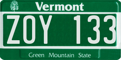 VT license plate ZOY133