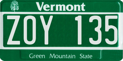 VT license plate ZOY135