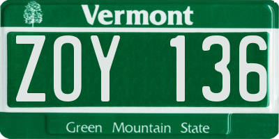 VT license plate ZOY136