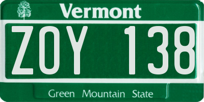 VT license plate ZOY138