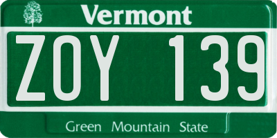 VT license plate ZOY139