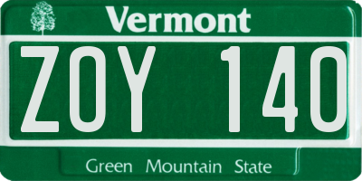 VT license plate ZOY140