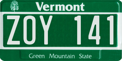 VT license plate ZOY141