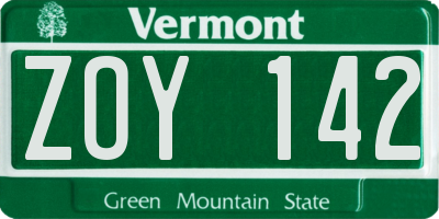 VT license plate ZOY142