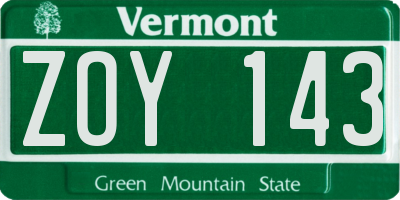 VT license plate ZOY143
