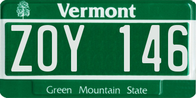 VT license plate ZOY146