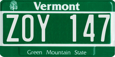 VT license plate ZOY147