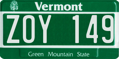 VT license plate ZOY149