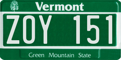 VT license plate ZOY151