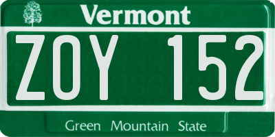 VT license plate ZOY152