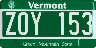 VT license plate ZOY153