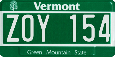 VT license plate ZOY154