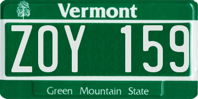 VT license plate ZOY159