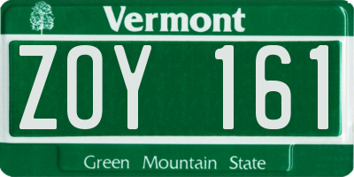 VT license plate ZOY161