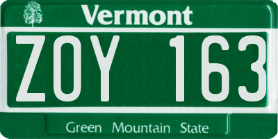 VT license plate ZOY163