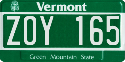 VT license plate ZOY165